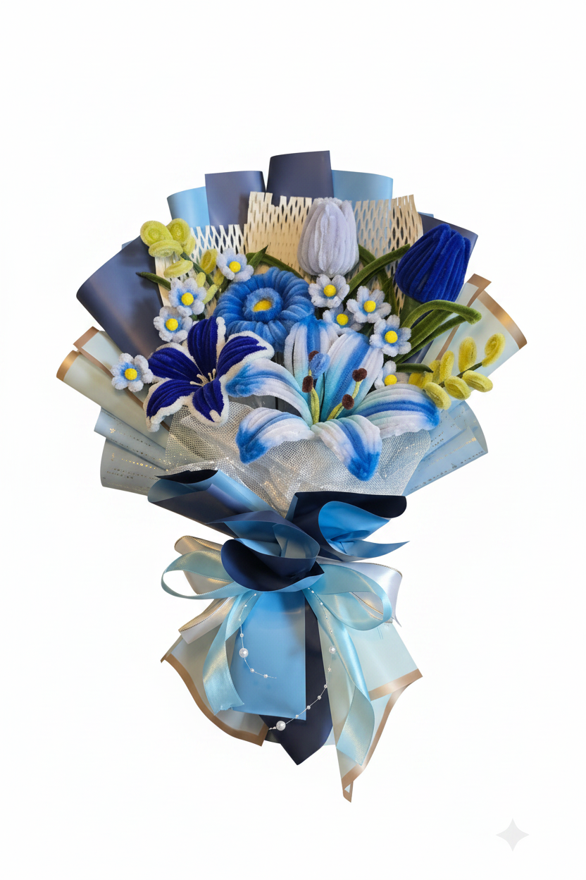 Blue & White Bouquet on White Background