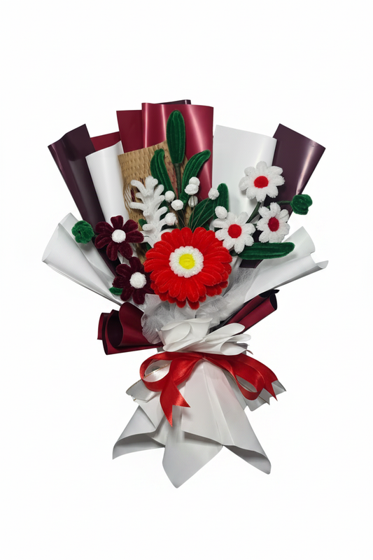 Red and White Bouquet on White Background