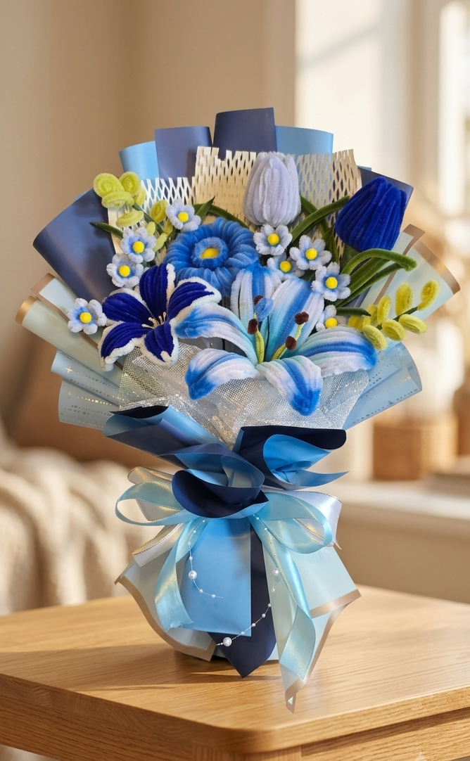 PRE-ORDER | Sapphire Blooms – Premium Artificial Flower Bouquet